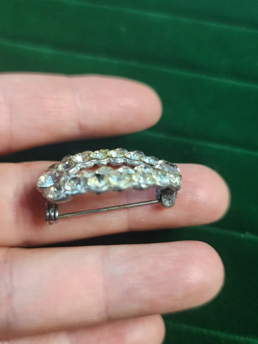 Vintage Gold and Clear Crystal Oval Brooch